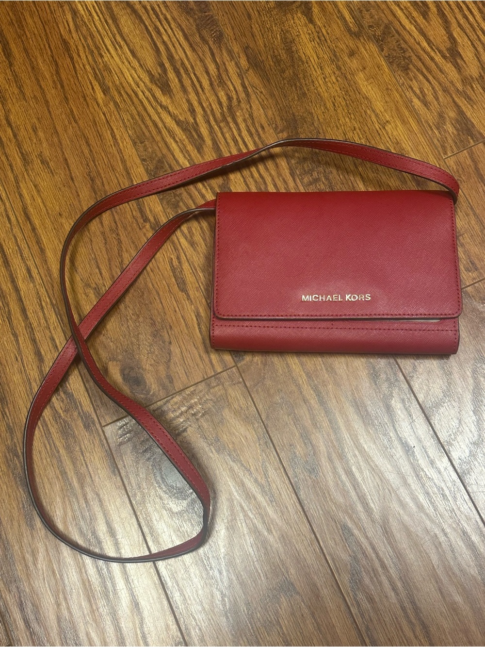 Michael Kors Red Saffiano Leather Crossbody Wallet